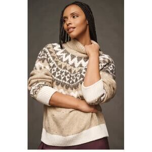 Anthropologie Beige and White Cowl Neck Sweater